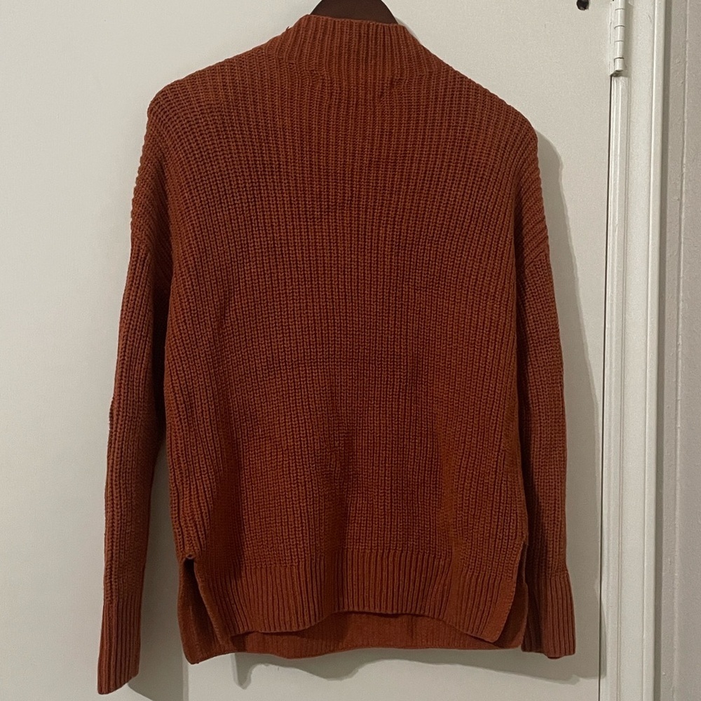 Max Studio Rust Orange Ribbed Mock Neck Cotton Sweater - Small - Picture 2 of 5